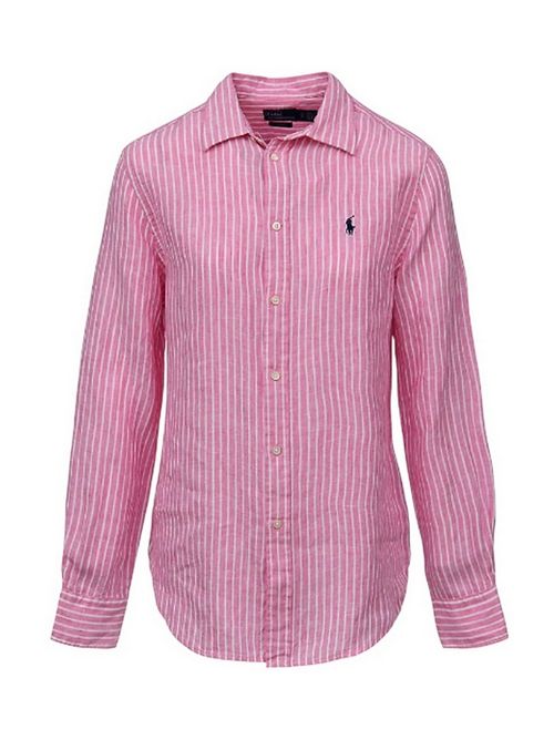 camicia donna in lino a righe rosa e bianco Ralph Lauren | 211970691001